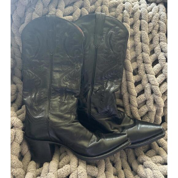 Dan Post women's Western Boots Black Leather Embroidered Sz 7M Cowgirl Festival - Picture 2 of 12